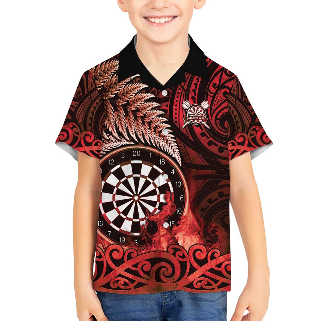 Personalised New Zealand Darts Family Matching Summer Maxi Dress and Hawaiian Shirt Maori Koru Dartboard Red Flame LT05 Son's Shirt Red - Polynesian Pride