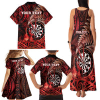 Personalised New Zealand Darts Family Matching Tank Maxi Dress and Hawaiian Shirt Maori Koru Dartboard Red Flame LT05 - Polynesian Pride