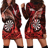 Personalised New Zealand Darts Hoodie Dress Maori Koru Dartboard Red Flame LT05 - Polynesian Pride