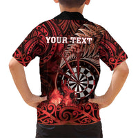 Personalised New Zealand Darts Kid Hawaiian Shirt Maori Koru Dartboard Red Flame