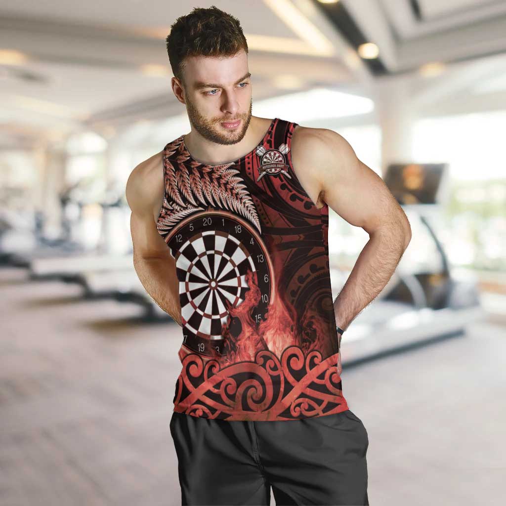 Personalised New Zealand Darts Men Tank Top Maori Koru Dartboard Red Flame LT05 Red - Polynesian Pride