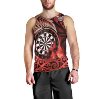 Personalised New Zealand Darts Men Tank Top Maori Koru Dartboard Red Flame LT05 - Polynesian Pride