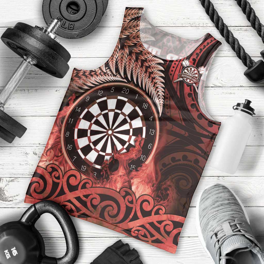 Personalised New Zealand Darts Men Tank Top Maori Koru Dartboard Red Flame LT05 - Polynesian Pride