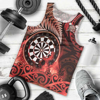 Personalised New Zealand Darts Men Tank Top Maori Koru Dartboard Red Flame LT05 - Polynesian Pride