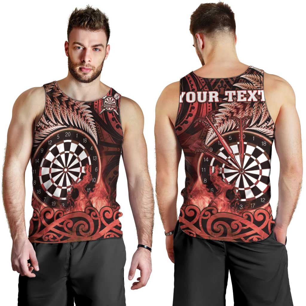 Personalised New Zealand Darts Men Tank Top Maori Koru Dartboard Red Flame LT05 - Polynesian Pride
