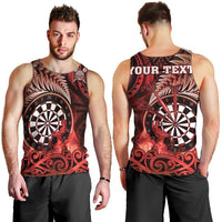 Personalised New Zealand Darts Men Tank Top Maori Koru Dartboard Red Flame LT05 - Polynesian Pride