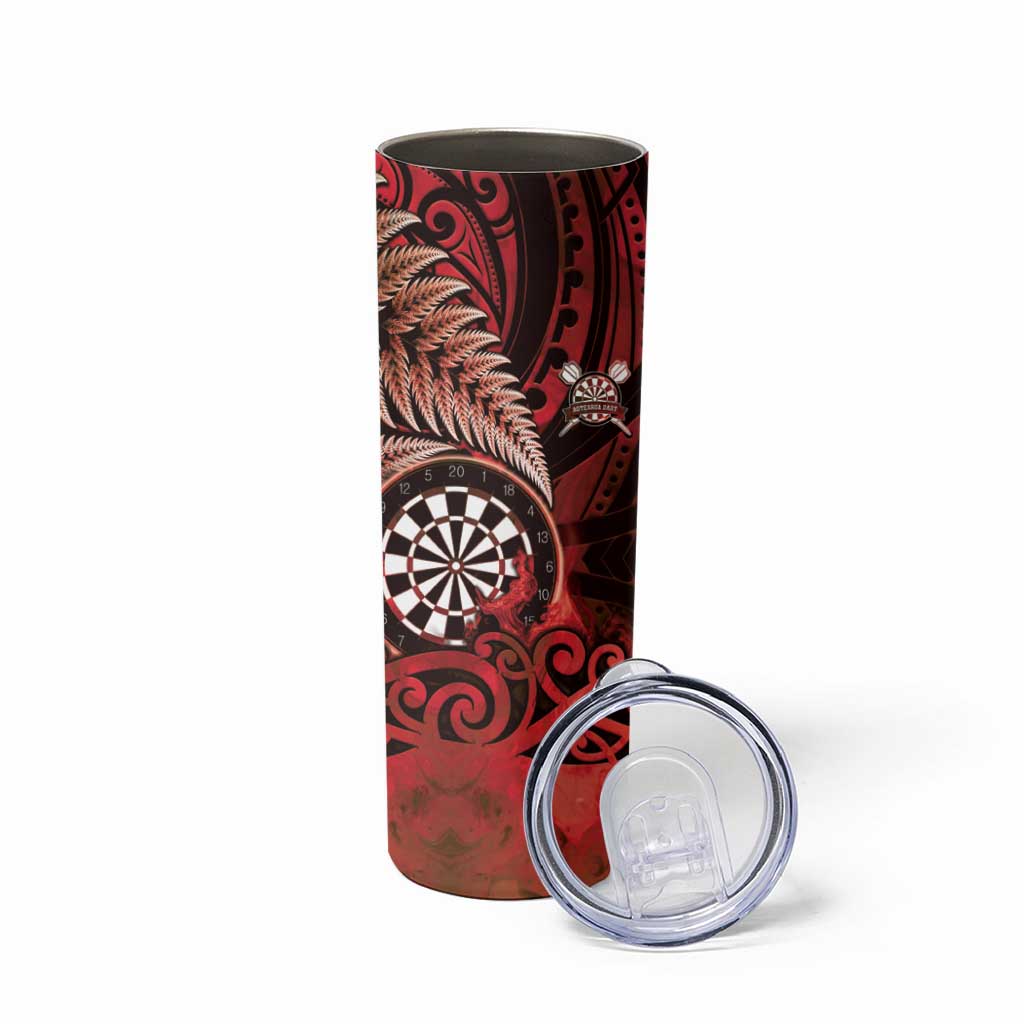 Personalised New Zealand Darts Skinny Tumbler Maori Koru Dartboard Red Flame LT05 - Polynesian Pride