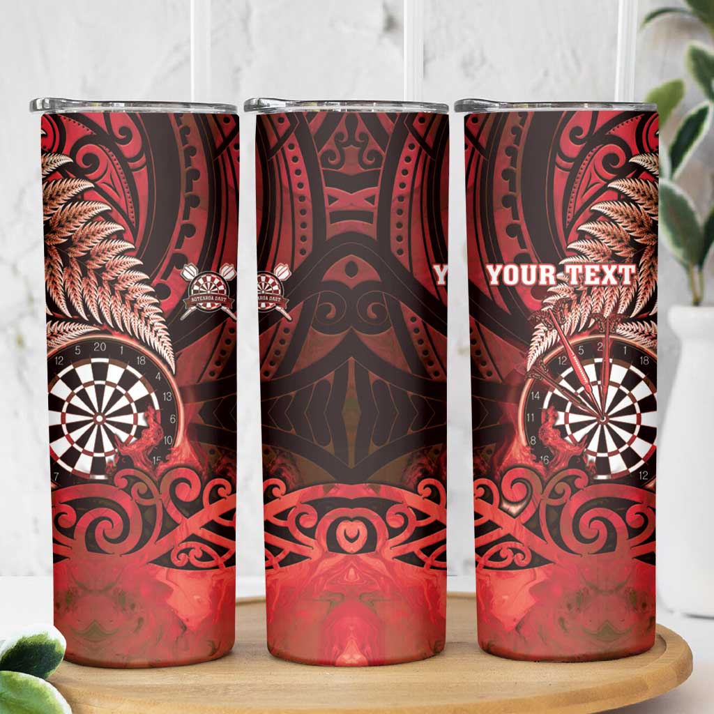 Personalised New Zealand Darts Skinny Tumbler Maori Koru Dartboard Red Flame LT05 - Polynesian Pride