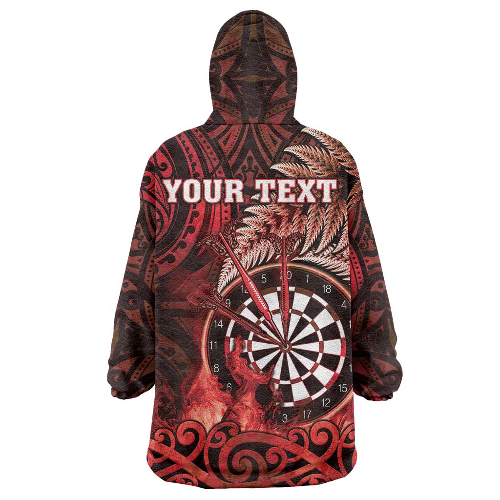 Personalised New Zealand Darts Wearable Blanket Hoodie Maori Koru Dartboard Red Flame LT05 - Polynesian Pride