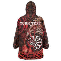 Personalised New Zealand Darts Wearable Blanket Hoodie Maori Koru Dartboard Red Flame LT05 - Polynesian Pride