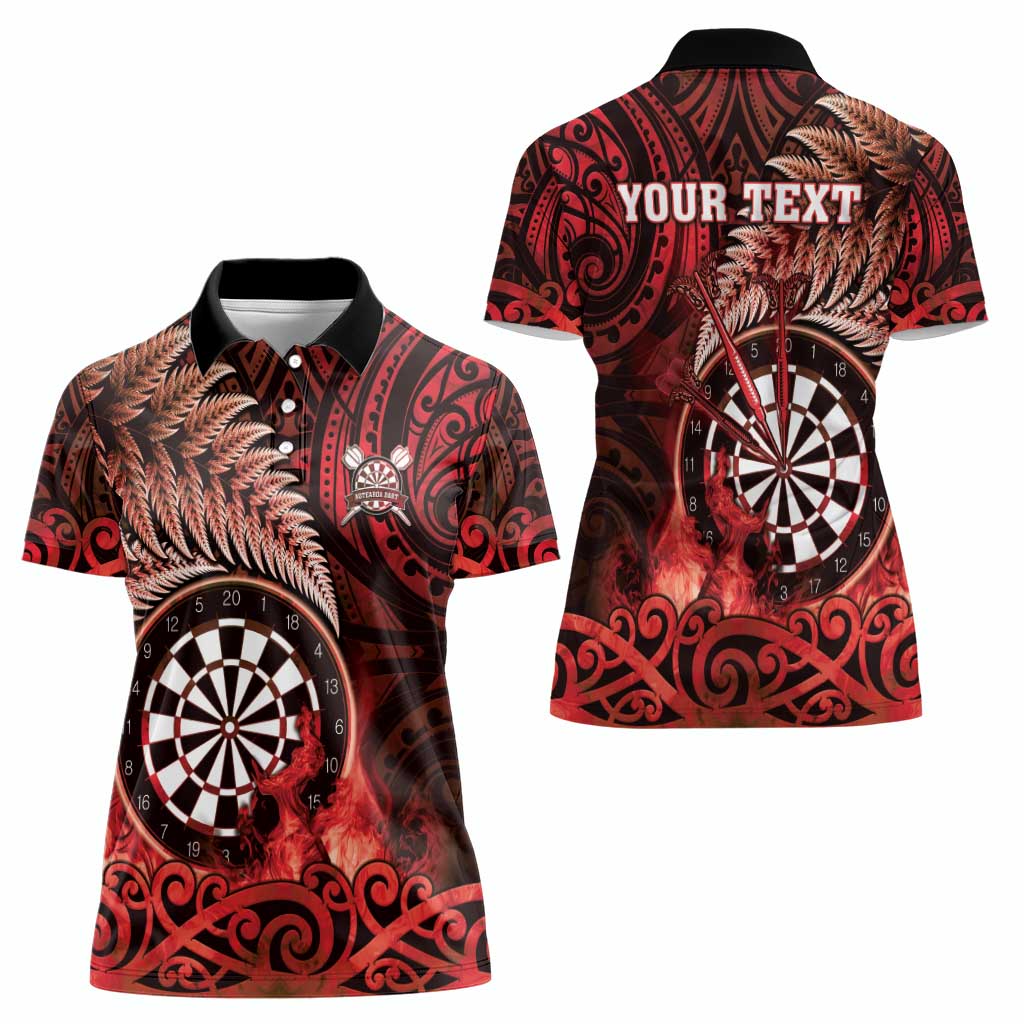 Personalised New Zealand Darts Women Polo Shirt Maori Koru Dartboard Red Flame LT05 - Polynesian Pride