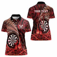 Personalised New Zealand Darts Women Polo Shirt Maori Koru Dartboard Red Flame LT05 - Polynesian Pride