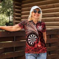 Personalised New Zealand Darts Women Polo Shirt Maori Koru Dartboard Red Flame LT05 - Polynesian Pride