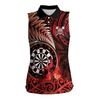 Personalised New Zealand Darts Women Sleeveless Polo Shirt Maori Koru Dartboard Red Flame LT05 Female Red - Polynesian Pride