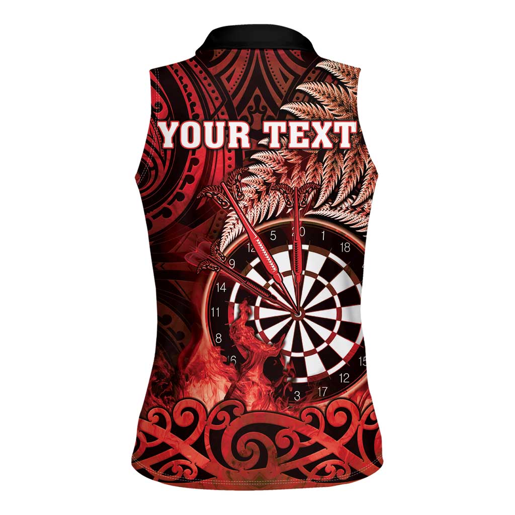Personalised New Zealand Darts Women Sleeveless Polo Shirt Maori Koru Dartboard Red Flame LT05 - Polynesian Pride