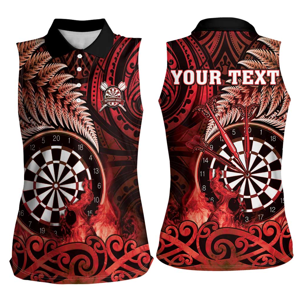 Personalised New Zealand Darts Women Sleeveless Polo Shirt Maori Koru Dartboard Red Flame LT05 - Polynesian Pride