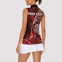 Personalised New Zealand Darts Women Sleeveless Polo Shirt Maori Koru Dartboard Red Flame LT05 - Polynesian Pride