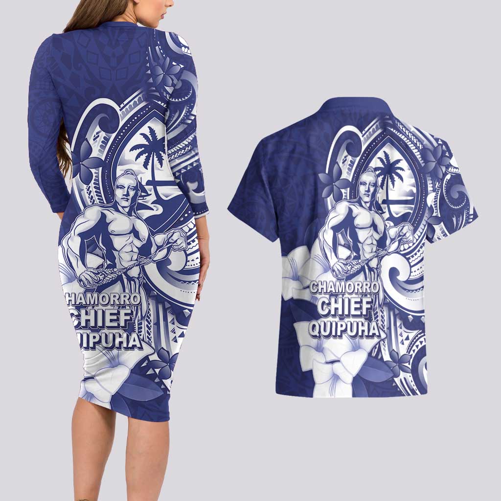 Guam Chief Quipuha Couples Matching Long Sleeve Bodycon Dress and Hawaiian Shirt Polynesian Pattern With Guasali Flowers LT05 - Polynesian Pride