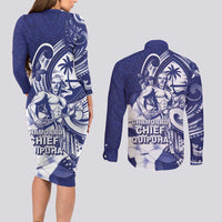 Guam Chief Quipuha Couples Matching Long Sleeve Bodycon Dress and Long Sleeve Button Shirt Polynesian Pattern With Guasali Flowers LT05 - Polynesian Pride