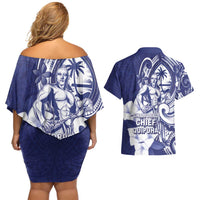 Guam Chief Quipuha Couples Matching Off Shoulder Short Dress and Hawaiian Shirt Polynesian Pattern With Guasali Flowers LT05 - Polynesian Pride
