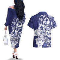 Guam Chief Quipuha Couples Matching Off The Shoulder Long Sleeve Dress and Hawaiian Shirt Polynesian Pattern With Guasali Flowers LT05 - Polynesian Pride