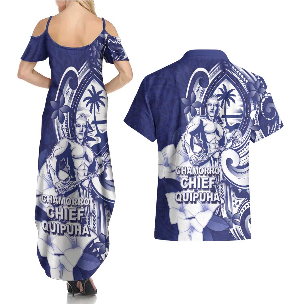 Guam Chief Quipuha Couples Matching Summer Maxi Dress and Hawaiian Shirt Polynesian Pattern With Guasali Flowers LT05 - Polynesian Pride
