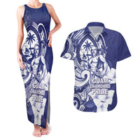 Guam Chief Quipuha Couples Matching Tank Maxi Dress and Hawaiian Shirt Polynesian Pattern With Guasali Flowers LT05 Navy - Polynesian Pride
