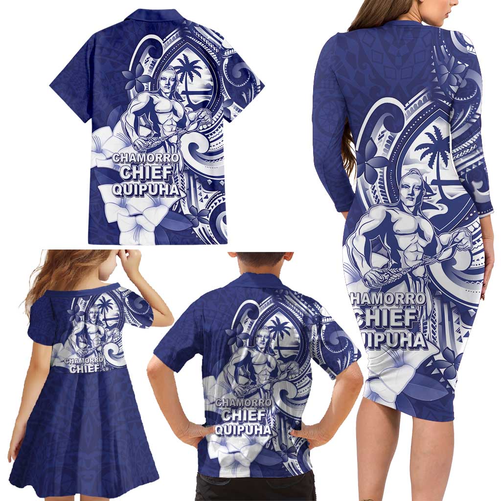 Guam Chief Quipuha Family Matching Long Sleeve Bodycon Dress and Hawaiian Shirt Polynesian Pattern With Guasali Flowers LT05 - Polynesian Pride