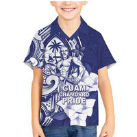 Guam Chief Quipuha Family Matching Mermaid Dress and Hawaiian Shirt Polynesian Pattern With Guasali Flowers LT05 Son's Shirt Navy - Polynesian Pride