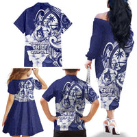 Guam Chief Quipuha Family Matching Off The Shoulder Long Sleeve Dress and Hawaiian Shirt Polynesian Pattern With Guasali Flowers LT05 - Polynesian Pride