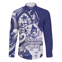 Guam Chief Quipuha Family Matching Off The Shoulder Long Sleeve Dress and Hawaiian Shirt Polynesian Pattern With Guasali Flowers LT05 Dad's Shirt - Long Sleeve Navy - Polynesian Pride