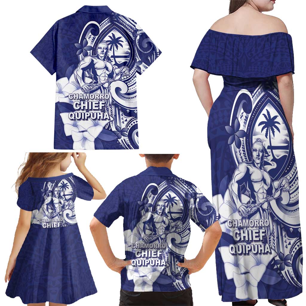 Guam Chief Quipuha Family Matching Off Shoulder Maxi Dress and Hawaiian Shirt Polynesian Pattern With Guasali Flowers LT05 - Polynesian Pride
