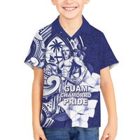 Guam Chief Quipuha Family Matching Off Shoulder Maxi Dress and Hawaiian Shirt Polynesian Pattern With Guasali Flowers LT05 Son's Shirt Navy - Polynesian Pride