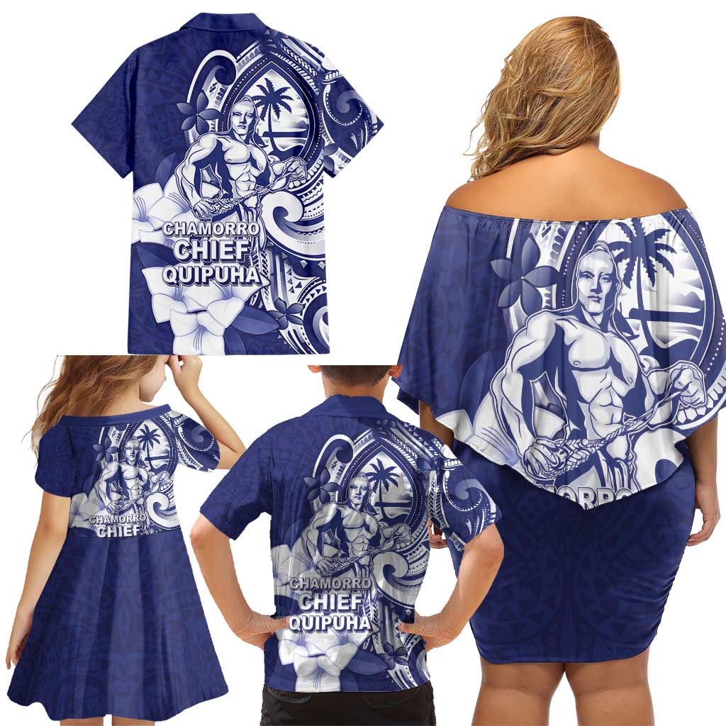 Guam Chief Quipuha Family Matching Off Shoulder Short Dress and Hawaiian Shirt Polynesian Pattern With Guasali Flowers LT05 - Polynesian Pride