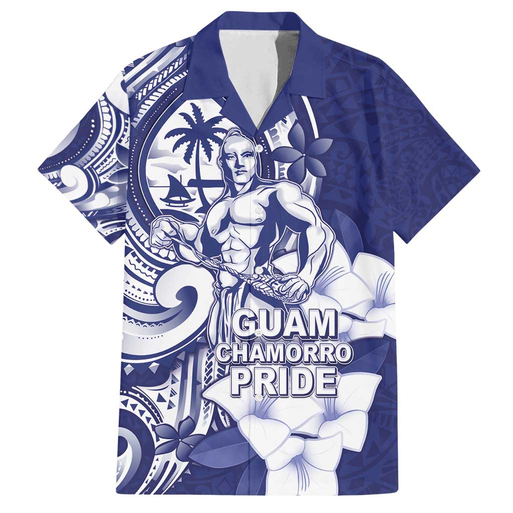 Guam Chief Quipuha Family Matching Off Shoulder Short Dress and Hawaiian Shirt Polynesian Pattern With Guasali Flowers LT05 Dad's Shirt - Short Sleeve Navy - Polynesian Pride
