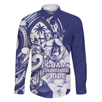 Guam Chief Quipuha Family Matching Puletasi and Hawaiian Shirt Polynesian Pattern With Guasali Flowers LT05 Dad's Shirt - Long Sleeve Navy - Polynesian Pride