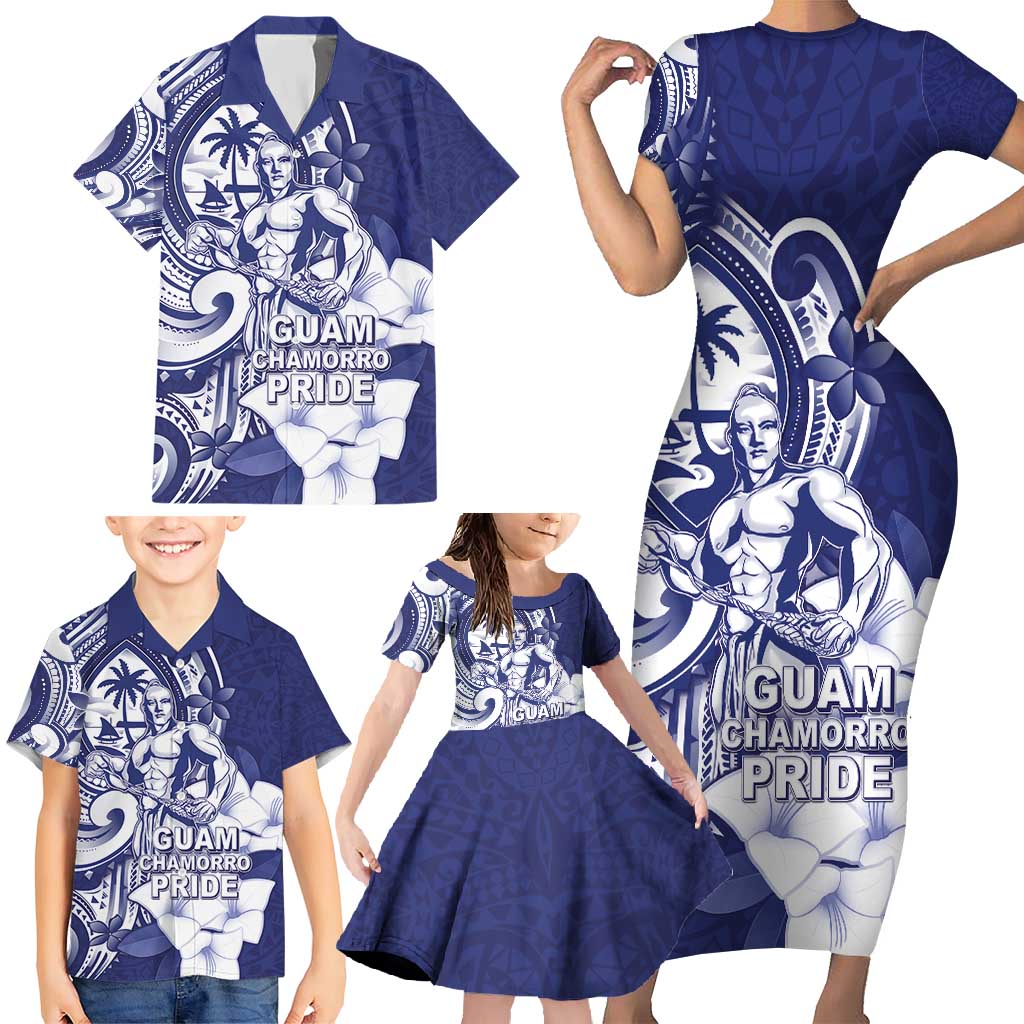 Guam Chief Quipuha Family Matching Short Sleeve Bodycon Dress and Hawaiian Shirt Polynesian Pattern With Guasali Flowers LT05 - Polynesian Pride
