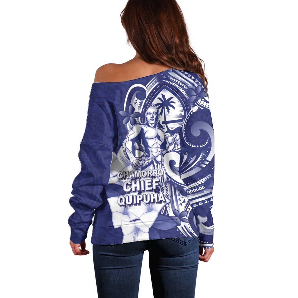Guam Chief Quipuha Off Shoulder Sweater Polynesian Pattern With Guasali Flowers