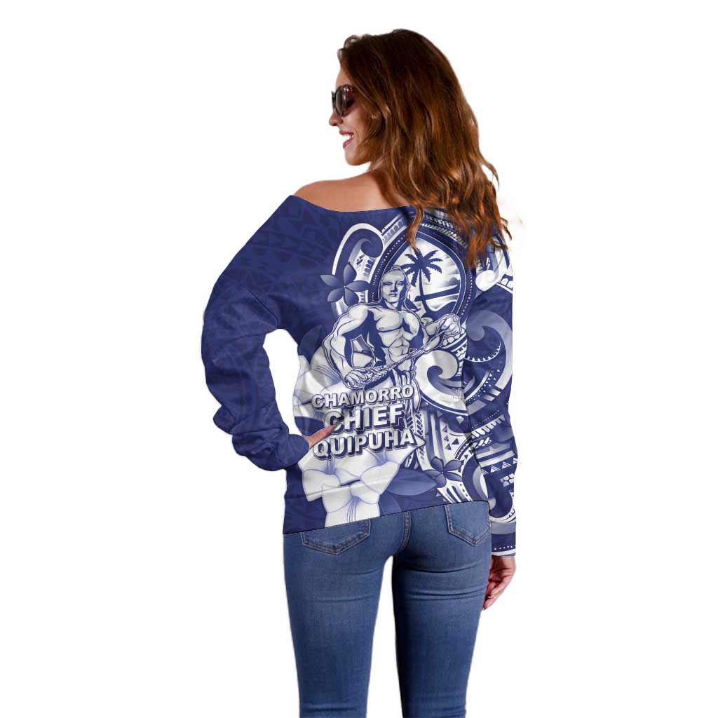 Guam Chief Quipuha Off Shoulder Sweater Polynesian Pattern With Guasali Flowers