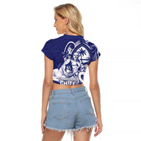 Guam Chief Quipuha Raglan Cropped T Shirt Polynesian Pattern With Guasali Flowers