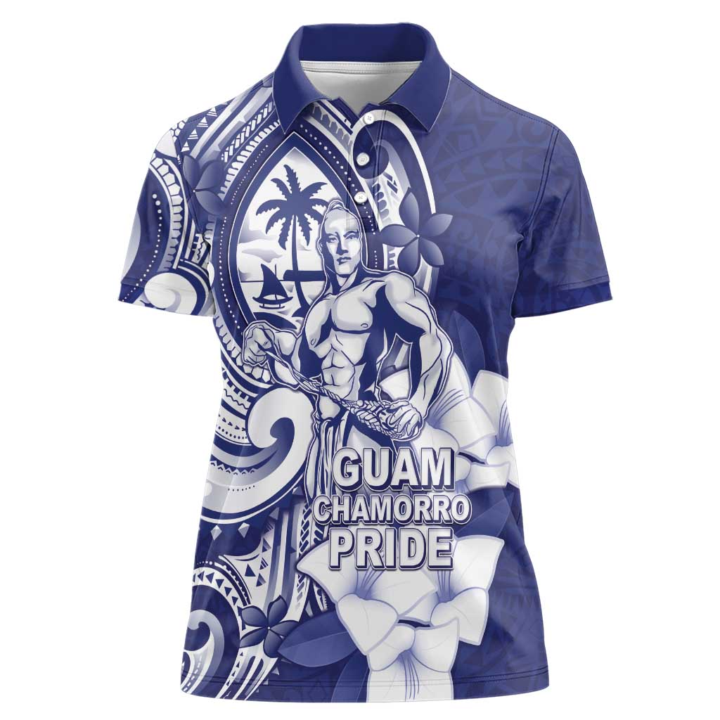 Guam Chief Quipuha Women Polo Shirt Polynesian Pattern With Guasali Flowers LT05 Female Navy - Polynesian Pride