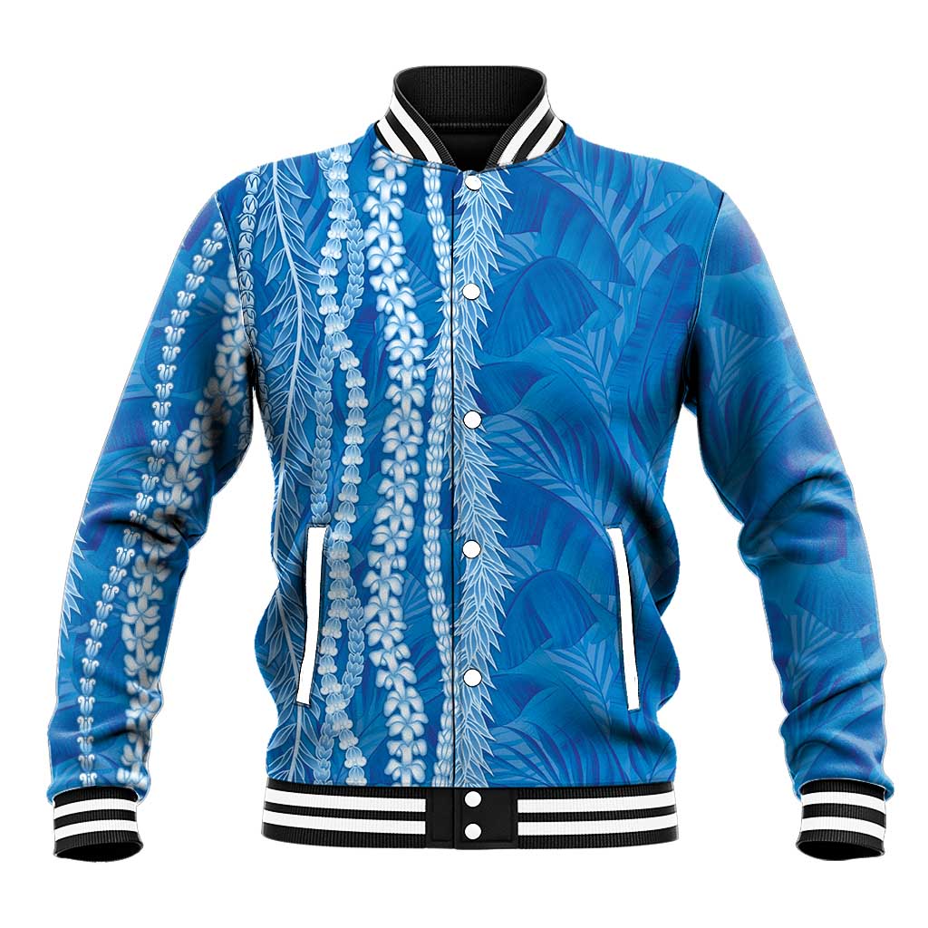 Hawaii Prince Kuhio Baseball Jacket Blue Hawaiian Lau Maia With Leis