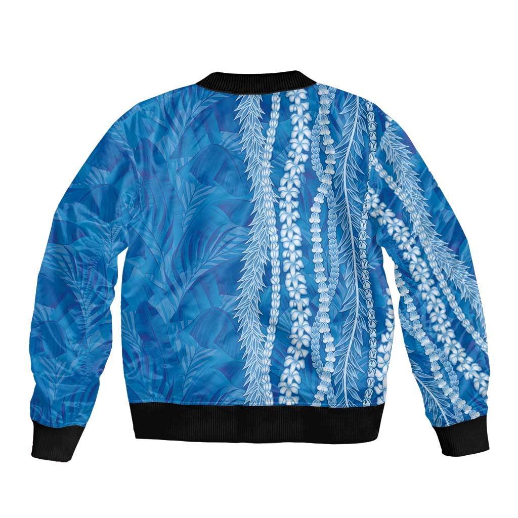 Hawaii Prince Kuhio Bomber Jacket Blue Hawaiian Lau Maia With Leis
