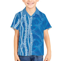 Hawaii Prince Kuhio Family Matching Long Sleeve Bodycon Dress and Hawaiian Shirt Blue Hawaiian Lau Maia With Leis LT05 Son's Shirt Blue - Polynesian Pride