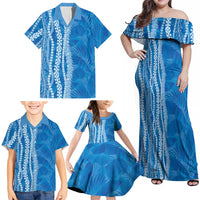 Hawaii Prince Kuhio Family Matching Off Shoulder Maxi Dress and Hawaiian Shirt Blue Hawaiian Lau Maia With Leis LT05 - Polynesian Pride