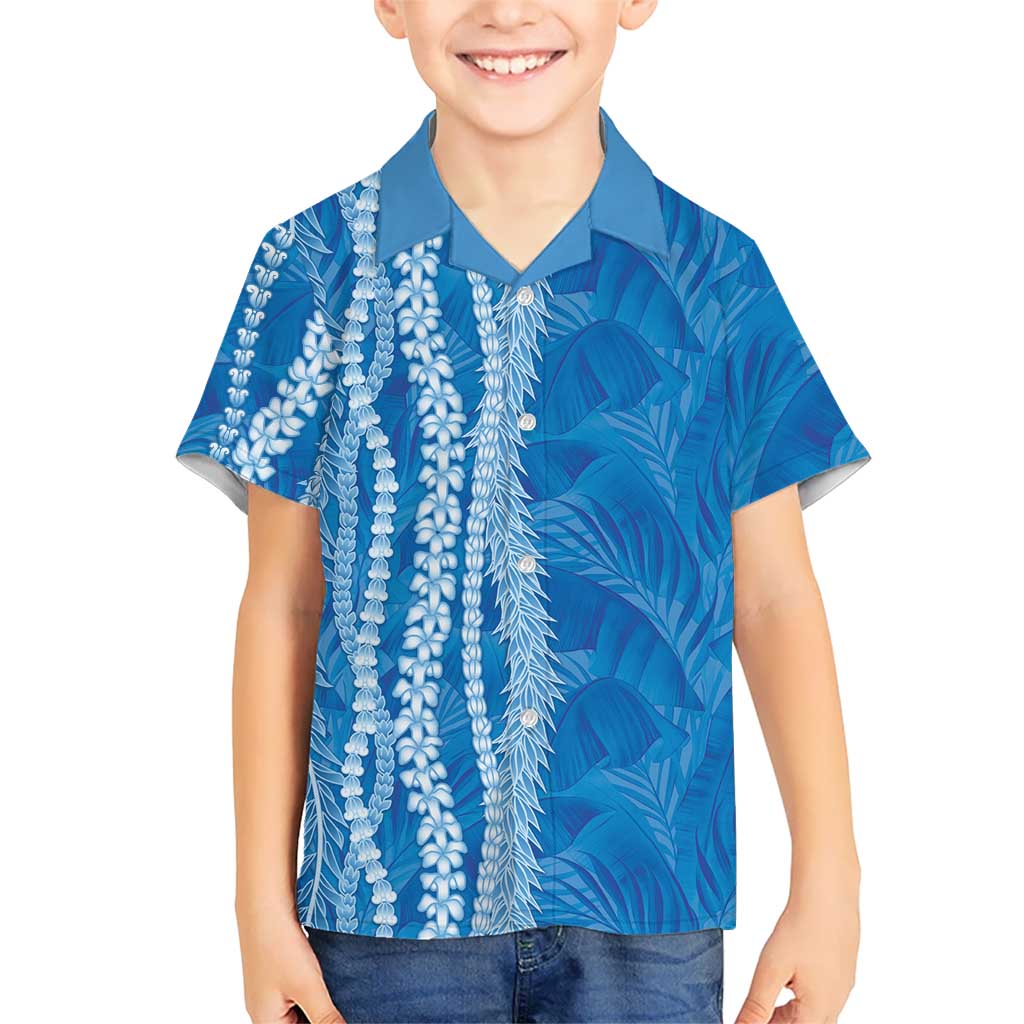 Hawaii Prince Kuhio Family Matching Off Shoulder Maxi Dress and Hawaiian Shirt Blue Hawaiian Lau Maia With Leis LT05 Son's Shirt Blue - Polynesian Pride
