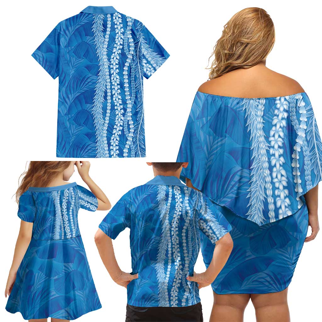 Hawaii Prince Kuhio Family Matching Off Shoulder Short Dress and Hawaiian Shirt Blue Hawaiian Lau Maia With Leis LT05 - Polynesian Pride