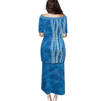 Hawaii Prince Kuhio Family Matching Puletasi and Hawaiian Shirt Blue Hawaiian Lau Maia With Leis LT05 - Polynesian Pride