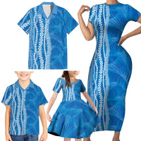 Hawaii Prince Kuhio Family Matching Short Sleeve Bodycon Dress and Hawaiian Shirt Blue Hawaiian Lau Maia With Leis LT05 - Polynesian Pride
