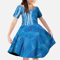 Hawaii Prince Kuhio Family Matching Summer Maxi Dress and Hawaiian Shirt Blue Hawaiian Lau Maia With Leis LT05 Daughter's Dress Blue - Polynesian Pride